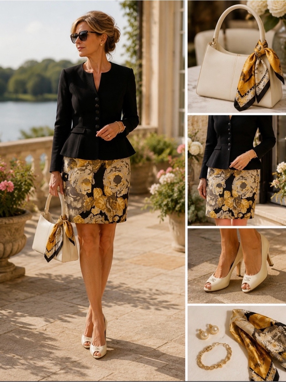 🌸 Beth Bowley Cotton Silk Floral Pleated Skirt | Size 2 | Black Gold Ivory